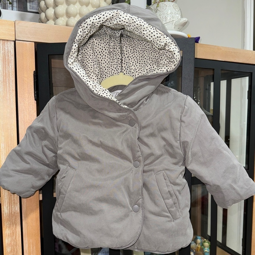 Zara Kids jacket coat hooded button down baby girl winter filled neutral